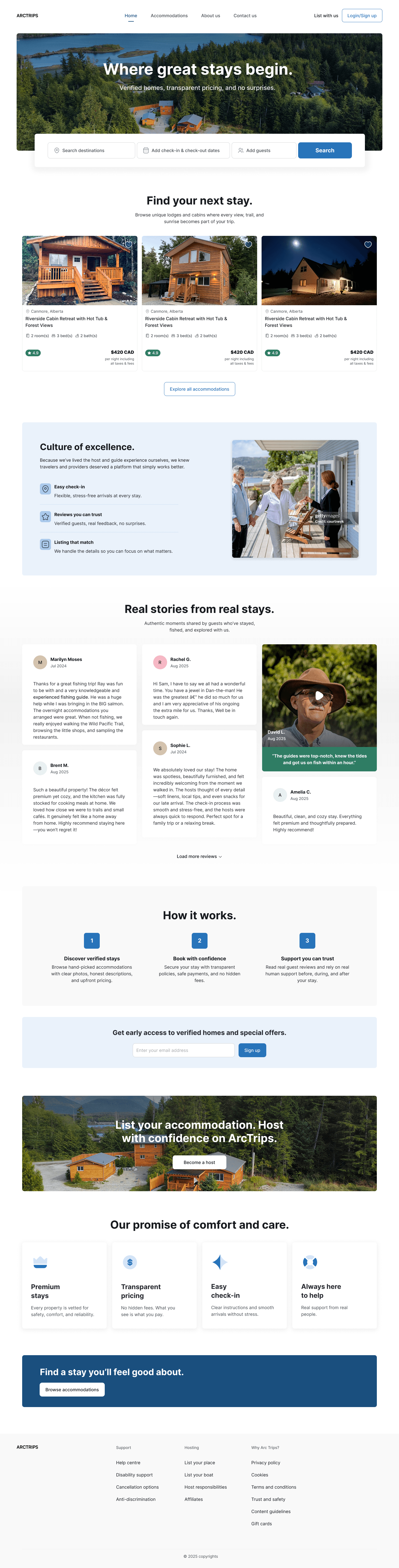Arc Trips marketplace: find your perfect stay, curated accommodations, real stories from real stays