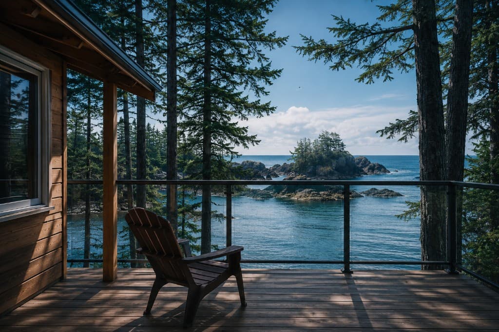 Scenic cabin deck overlooking the ocean